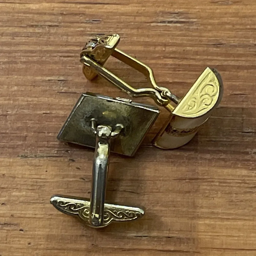 Cufflinks Vintage Gold Tone Pearl Moonstone Retro 1960s